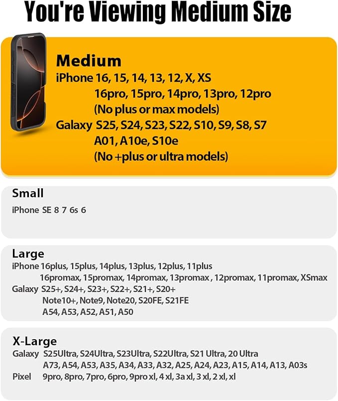 PiTau Holster for iPhone 16 & Pro 16e 15 15pro 14 14pro 13 13pro 12 12pro, Samsung Galaxy S25 S24 S23 S22, Cell Phone Belt Holder Case with Clip, ID Card Pouch Protective Cover for Men, Black Medium