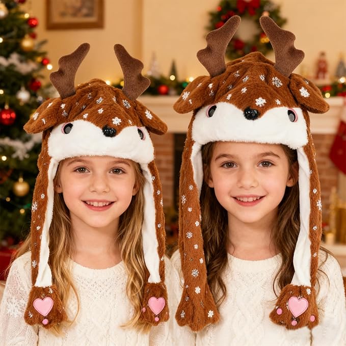 Plush Ear Moving Jumping Hat,Cute Fluffy Cap, Soft Warm HeadWear