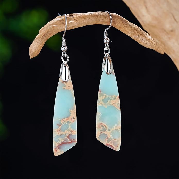 Boho Women Natural Stone Earrings Unique Healing Imperial Jasper Gemstone Energy Hypoallergenic Lightweight Dangle Drop Earrings Multiple Styles Earrings Jewelry for Birthday Party Gift