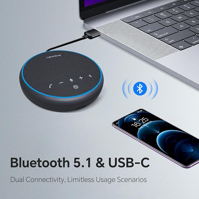 N newline Conference Speaker and Microphone, 360 Voice Pickup, AI Noise Reduction, Dual Connectivity, USB C Conference Room Speaker for Meetings, NewPie