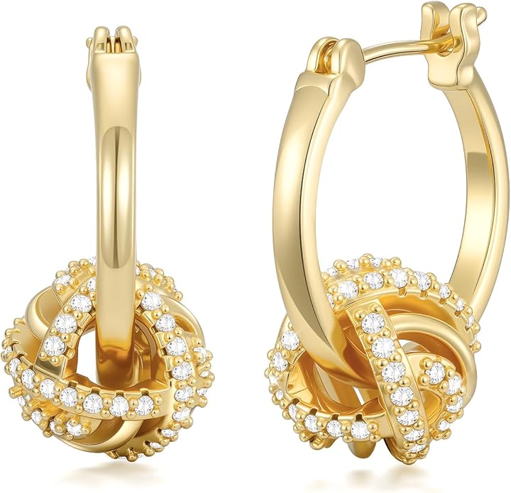 14K Gold Plated Hoop Earrings for Women Gold Plated Earrings for Women Gold Knot Earring for Womens Hoops Hypoallergenic Rotating Love Knot Design Dainty Dangle Drop Earring
