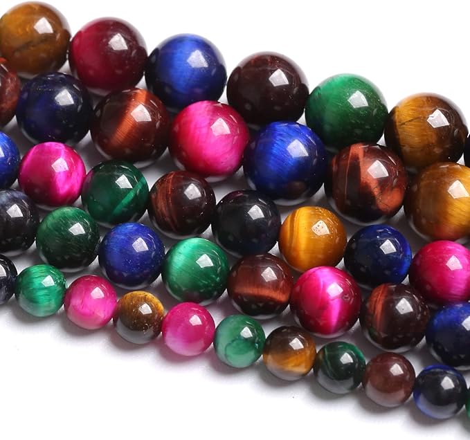 6mm 60PCS Colorful Tiger Eye Natural Stone Beads Crystal Spacer Loose Beads for Jewelry Making DIY Bracelet 1 Strand 15 inches