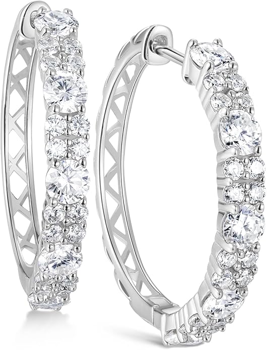Women's Huggie Hoops with Birthstone 925 Sterling Silver Huggie Stud Hypoallergenic 14K Gold Plated Moissanite Earrings -Emerald Sapphire Ruby Hoop Earrings, Size 20 25mm