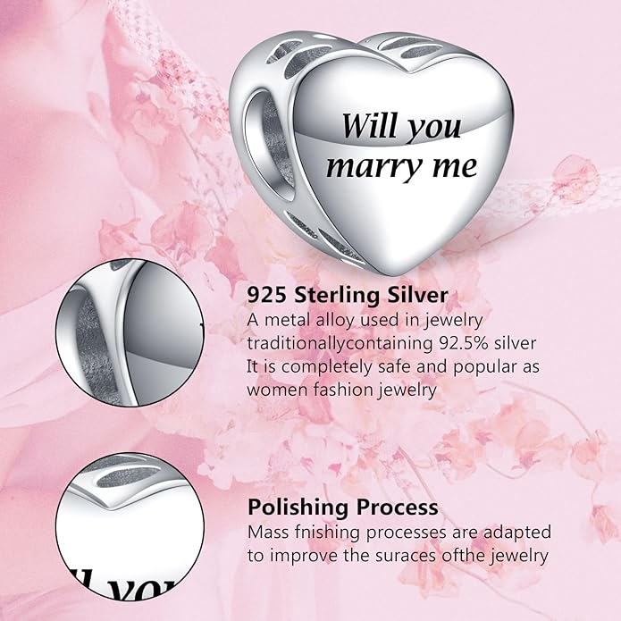 Annmors Personalized Photo Charms For Bracelets/Necklace 925 Sterling Silver Love Heart Shaped Engraved Customize Picture Gift for Birthday Mother's Day,Bead Charms Jewelry for Women