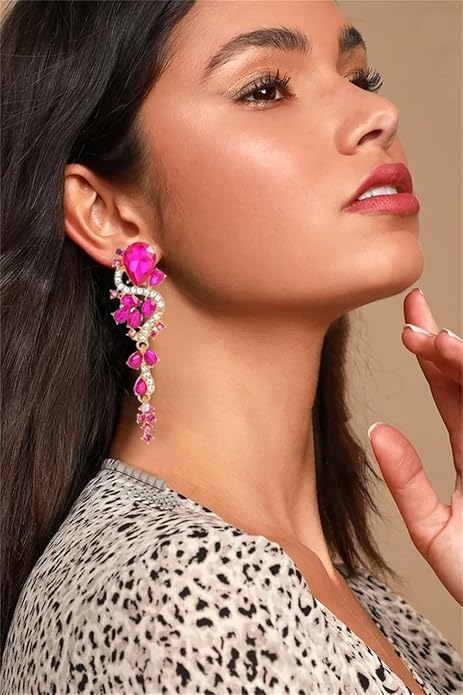Rhinestone Statement Dangle Earrings Sparkly Crystal Bridal Wedding Earrings for Brides Bridesmaides Chandelier Teardrop Earrings for Women Prom Party
