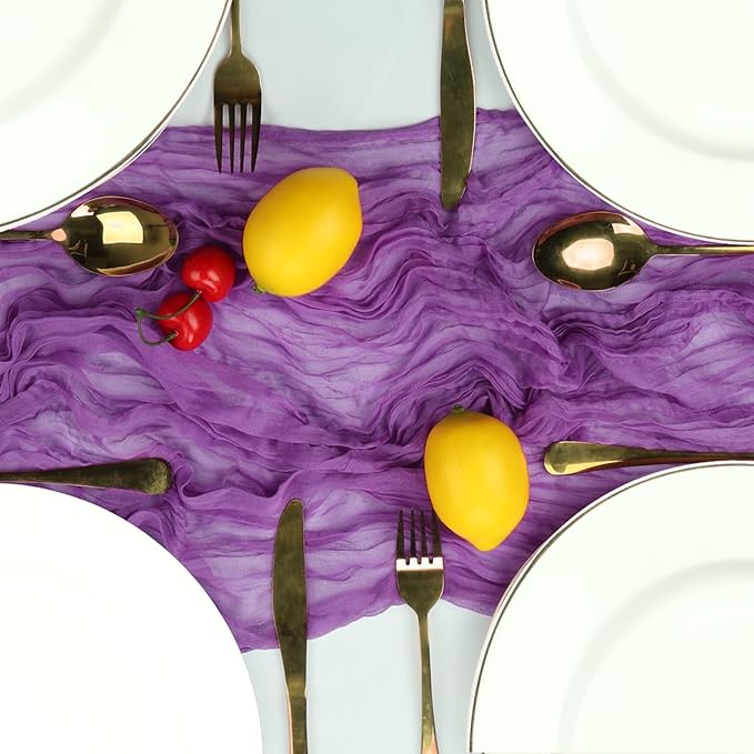 RestfulGlow12 Pack Purple Cheesecloth Table Runner 10FT Boho Gauze Fabric Table Runner 35 x 120 Inch Rustic Sheer Runner for Centerpiece Wedding Decor Baby Shower Party Table Decoration（Purple）