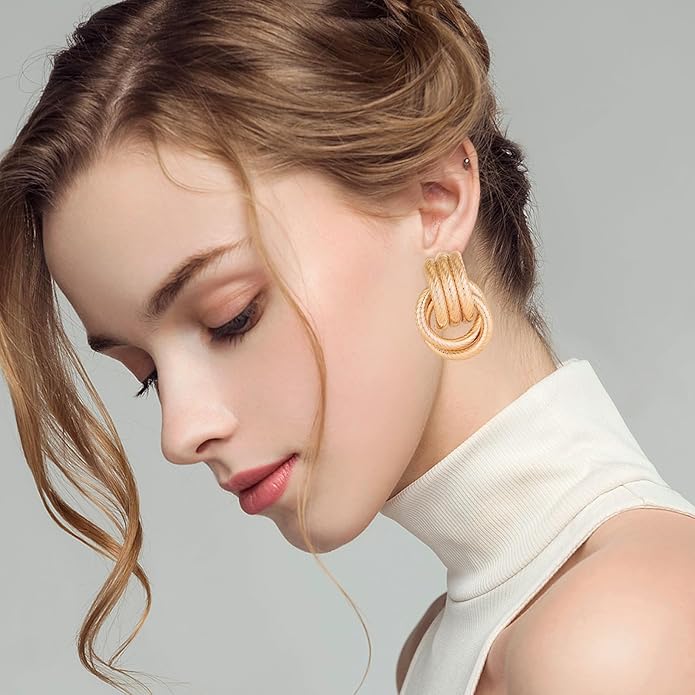 Gold/Silver Statement Geometric Earrings for Women Chunky Gold Knot Link Drop Dangle Earrings Trendy Jewelry Gift