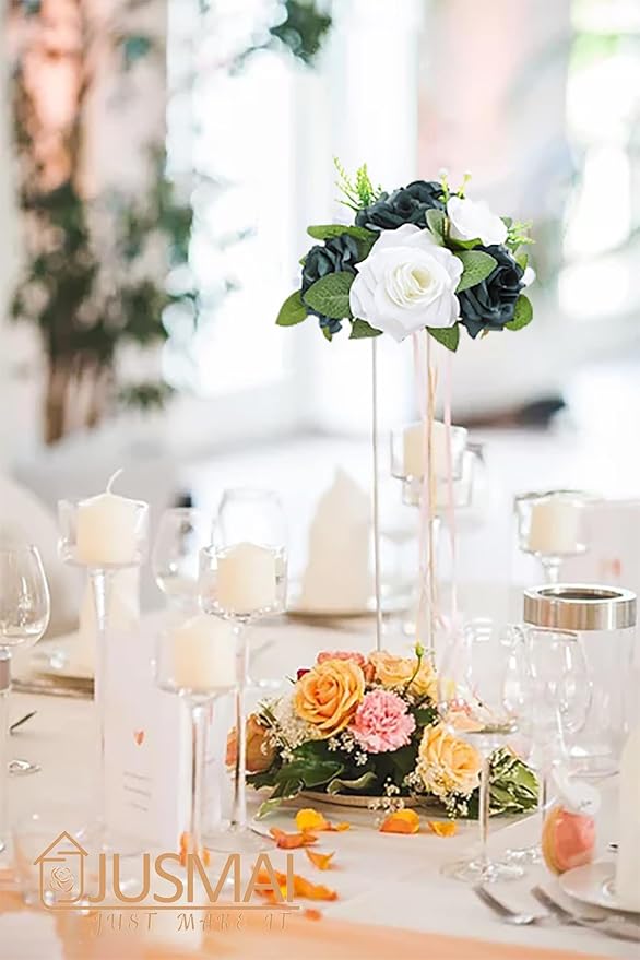 Artificial Flowers Ball 4 Pcs - Emerald Green White Wedding Table Centerpiece Decorations for Flower Arrangements