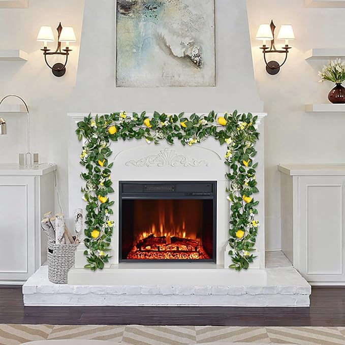 U'Artlines 4Pcs Total 24 Ft Artificial Lemon Garland Spring Summer Faux Fruit Vine Garlands with Greenery for Door Wall Mantle Wedding Party Table Decorations