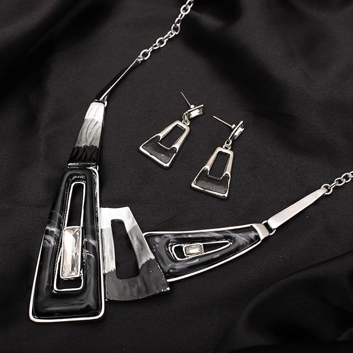 SFE Irregular Enamel Triangle Shape shell Collar Bib Bohemian Boho Statement Necklace Earrings Fashion Costume Jewelry Set for Women