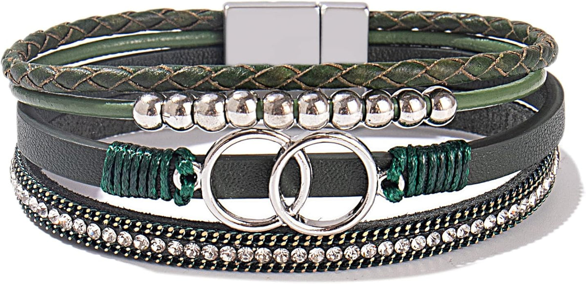 FANCY SHINY Boho Leather Wrap Bracelet Stackable Infinity Chunky Cuff Bracelets Western Hippie Outfits Jewelry Valentine Gifts for Women