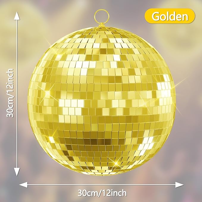 12"/16"/20" Mirror Disco Ball with Hanging Ring, for DJ Club, Party,Live Stage for Easy Installation, Disco Ball Mirror Balls Light Effect Mirrors Balls with Hanging Ring(Golden, Pink) 20Inch Golden
