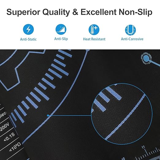 KooMall Large 48x24 Inch Anti Static Mat, Soldering Rubber Mat for PC Building, ESD Sensitive Device Repair, Assembly Work, with ESD Grounding Plug,Cord,Wrist Strap Bracelets Wristband,Heat Resistant