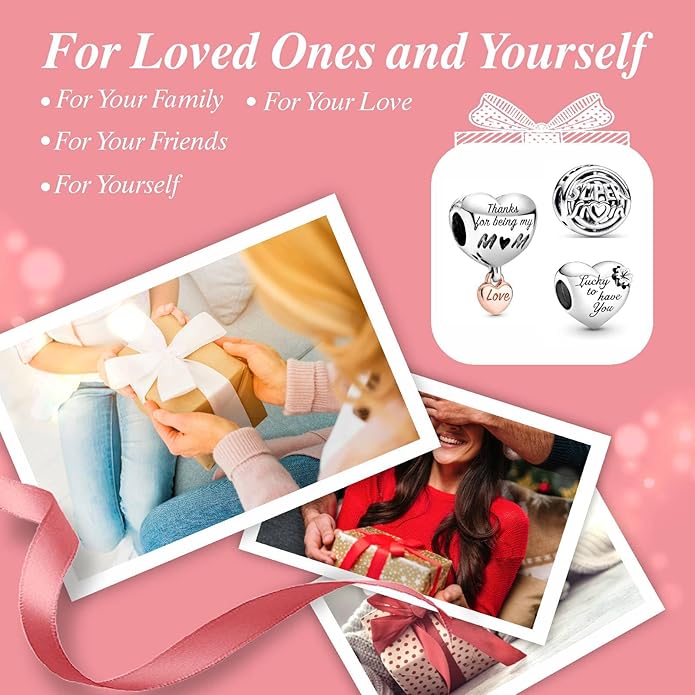 Family Mom Heart Charms 925 Sterling Silver Bead for Bracelets and Necklaces For Women Jewelry Present