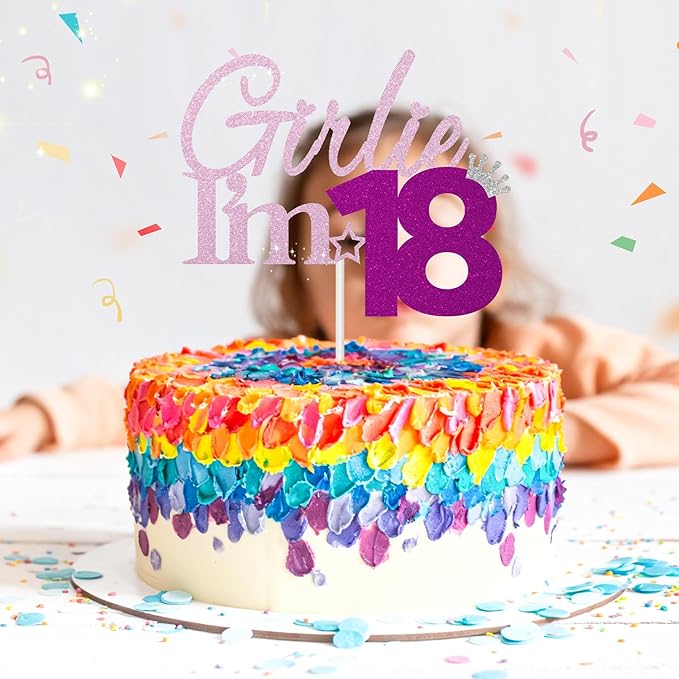 Girlie I'm 18 Cake Topper, 18th Birthday Decorations for Girl, Glitter Funny 18th Birthday Cake Topper, Girlie 18 Year Old Birthday Party Decoration Supplies