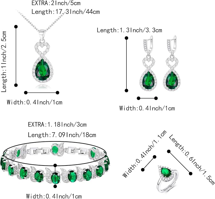 BriLove Wedding Jewelry Set for Women Bride Bridesmaid, Gorgeous Cubic Zirconia Teardrop Necklace Earrings Bracelet Adjustable Ring Jewelry Gift for Birthday/Anniversary/Mother’s Day
