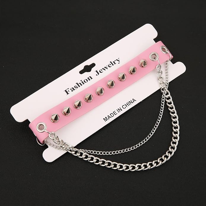 HZMAN Fashion Women Men Cool Punk Goth Metal Spike Studded Link Leather Collar Choker Necklace