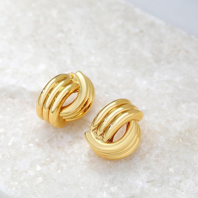 EVEYE Trendy 18k Gold Plated Knot Earrings for Women Drop Dangle Statement Earrings Chunky Knot Link Circle Statement Drop Dangle Earrings Studs Textured Metal Stud Hypoallergenic Jewelry Gifts