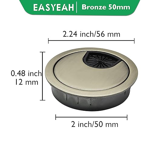 1 Pcs Desk Grommet 2" / 50 mm, Desk Cord Hole Cover, Cable Grommet Metal Zinc Alloy Materilal, Desk Hole Grommet for Home & Office Pc, Detachable Cable Cord Organizer-Bronze