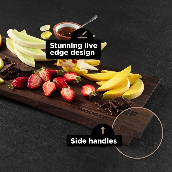 Large Charcuterie Board - Walnut Wood Serving Board with Handles - Perfect Live Edge Design for Displaying Cheese, Bread, Fruit - Modern Wood Charcuterie Board for Parties - 24x9x0.75 inches