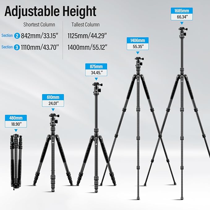 SIRUI Traveler 7C Camera Tripod 65.55 inches Carbon Fiber Arca Tripod with E-10 360° Panorama Ball Head and Arca Swiss Quick Release Plate Load Capacity Up to 17.6lbs, Convertible to Monopod