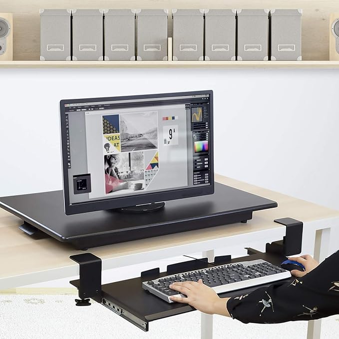 Mount-It! Clamp Keyboard Tray - Ergonomic Under Desk Pull Out Keyboard and Mouse Platform with No-Drill Easy Installation - Slides Under Desk Increase Space - 27 Inch Wide