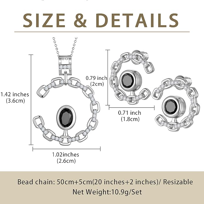 Elegant C-Shaped Crystal Necklaces/Stud Earrings Set with Birthstone Jewelry Set Silver Plated Fashion Jewelry for Women CS0003