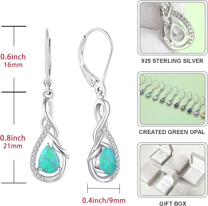 Starchenie Infinity Dangle Drop Earrings Sterling Silver Leverback Earrings Gemstones Twisted Jewelry