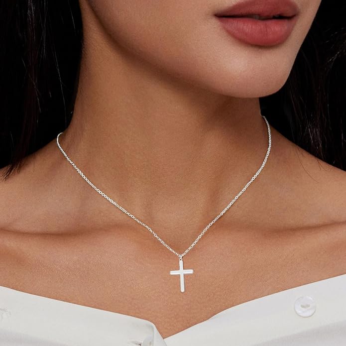 Zeffy Cross Necklace for Women,18K Gold/Silver Plated Tiny Cubic Zirconia Cross Pendant Necklace for Women Simple Layered Cross Necklaces for Women