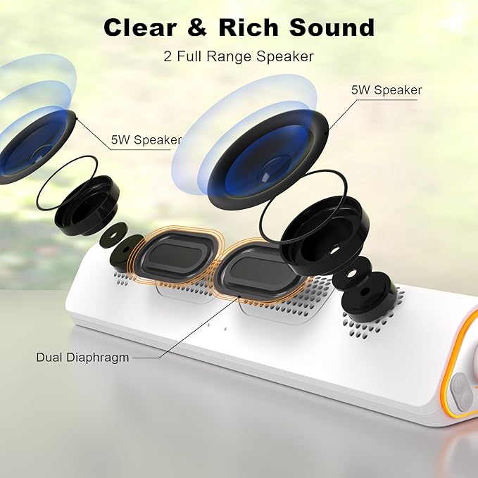 SOULION R50 Bluetooth Computer Speakers for Desktop PC Monitor White,Wired USB Powered 3.5mm Aux PC Speakers Sound Bar,4 Modes LED Lights with Switch Button,Surround Sound Soundbar for Computer