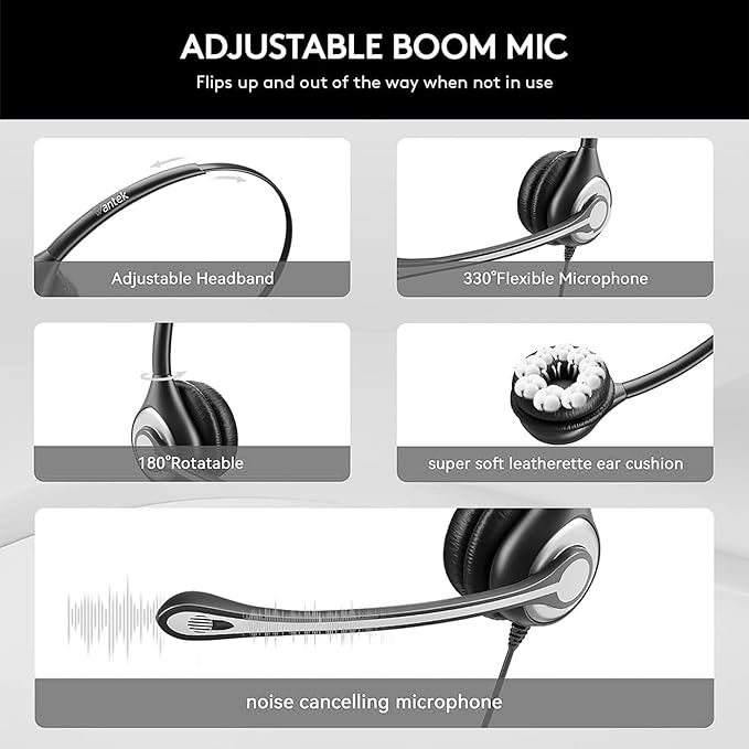 Headset wtih Mic, USB Headset with Microphone for PC, Computer Headset with Noise Canceling Microphone with Mute for Home Office Online Skype Zoom Meetings