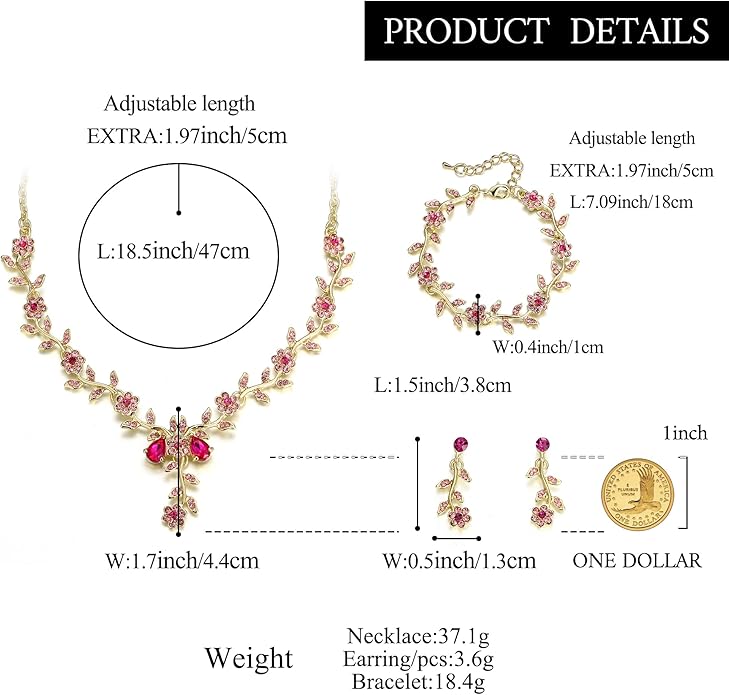 BriLove Women's Wedding Jewelry Leaf Cluster Flower Crystal Dangle Earrings Pendant Necklace Set for Bridal