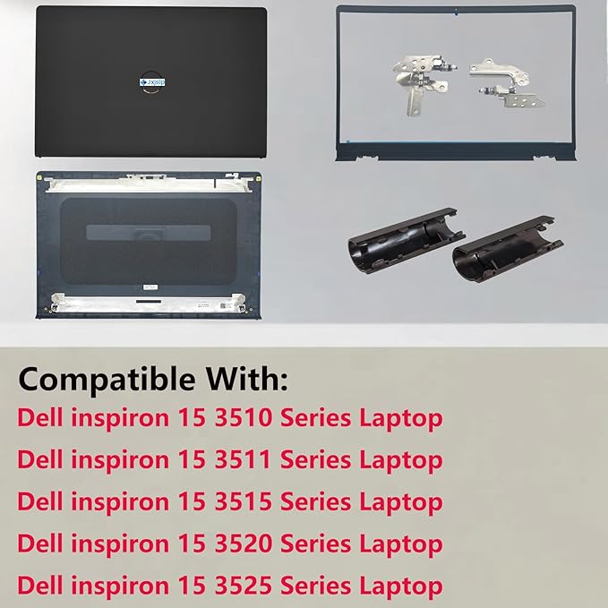 Replacement LCD Back Cover with Front Bezel with Hinges with Shaft Cover for DELL Inspiron 15 3510 3511 3515 3520 3525 3530 Series Laptop 0WPN8 00WPN8 9WC73 09WC73 AP3LE000901 Black