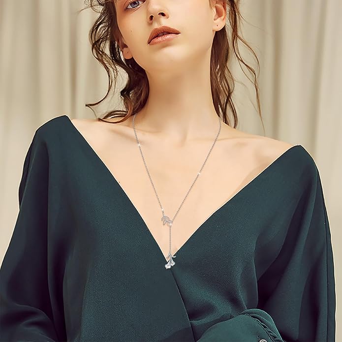 Long Necklace Sterling Silver Larait Bar Y Lariat Long Chain Drop Adjustable Necklace Gift for Her, 30"