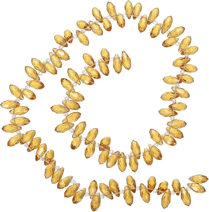 PATIKIL 2 Strands 180-190Pcs Teardrop Crystal Beads, 12x6mm Faceted Teardrop Briolette Horizontal Glass Beads Loose Bead for Bracelet Jewelry Making, Coffee