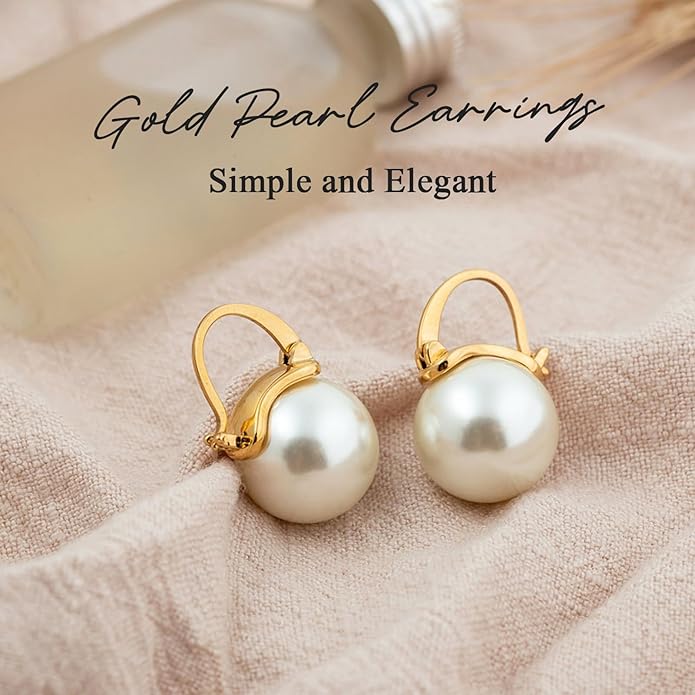 Pearl Earrings for Women 14K Gold Plated Hypoallergenic Pearl Earrings 5A Cubic Zirconia Dangle Earrings Elegant Jewelry