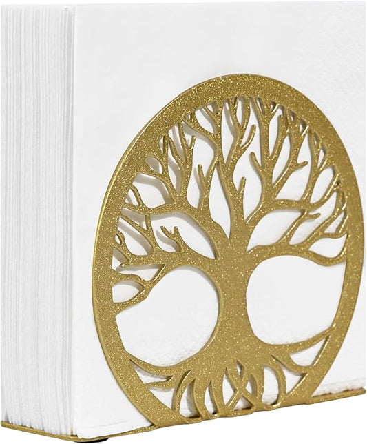 Gold Napkin Holder for Table – Elegant Standing Napkin Dispenser for Kitchen, Dining Room, or Coffee Shop | Ideal for 6-inch Cocktail Napkins, Farmhouse & Outdoor Settings (6"x 1.7"x 4.9")