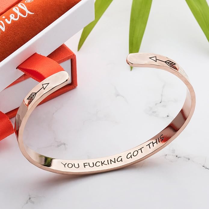 Carviell Engraved Cuff Bracelets for Women – Inspirational, Friendship, Love, Mom, Daughter, Sister, Christian, Graduation, Memorial & Wedding Gifts – 80+ Phrases – Stainless Steel, Gift-Ready