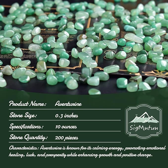 Polished Aventurine Crystal Chips 200 Pcs - 0.3" 10 oz Tumbled Stone Chips Crushed Sea Glass Stones Healing Reiki Crystal Jewelry Making Home Decoration