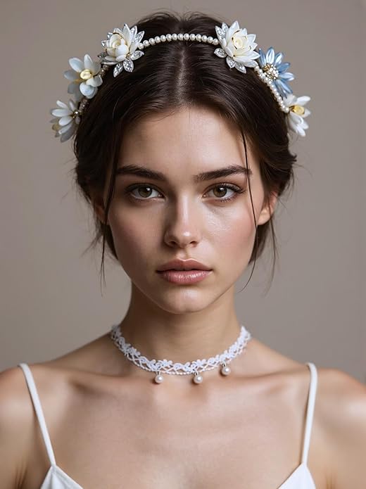 Choker Necklace White Lace Choker for Women, Elegant Choker with Bead Accents, Soft Lace Collar Necklace with Adjustable Necklace Extender