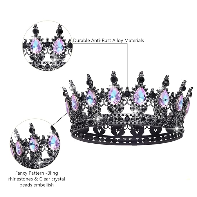 Queen Crown Rhinestone Wedding Crowns and Tiaras for Women Costume Party Hair Accessories Princess Birthday Crown Crystal Bridal Crown (Black Moonlight Purple)