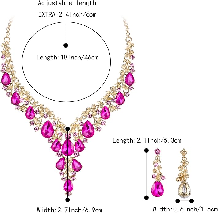 BriLove Women's Wedding Bridal Austrian Crystal Teardrop Flower Cluster Statement Necklace Dangle Earrings Jewelry Set for Party Prom