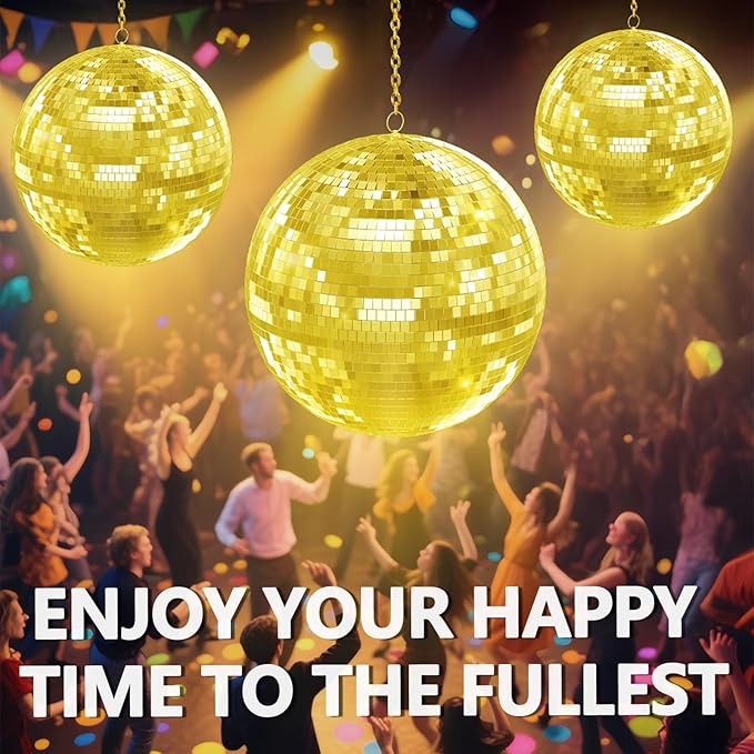 16 inch Gold Disco Ball, Hanging Mirror Disco Ball, Christmas Decoration Disco Light Ball, Stage Lighting Effect, 12/16/20 inch Home,Stage and Bar Glittering Party Decoration (16inch-Gold)