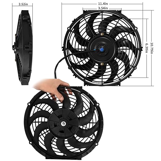 MuHize Radiator Cooling Fan - 12V 80W Universal Electric 10-Inch Fan Assembly with Bolt-On Kit, SAE Radiator Fans for Cars & SUVs (Black)