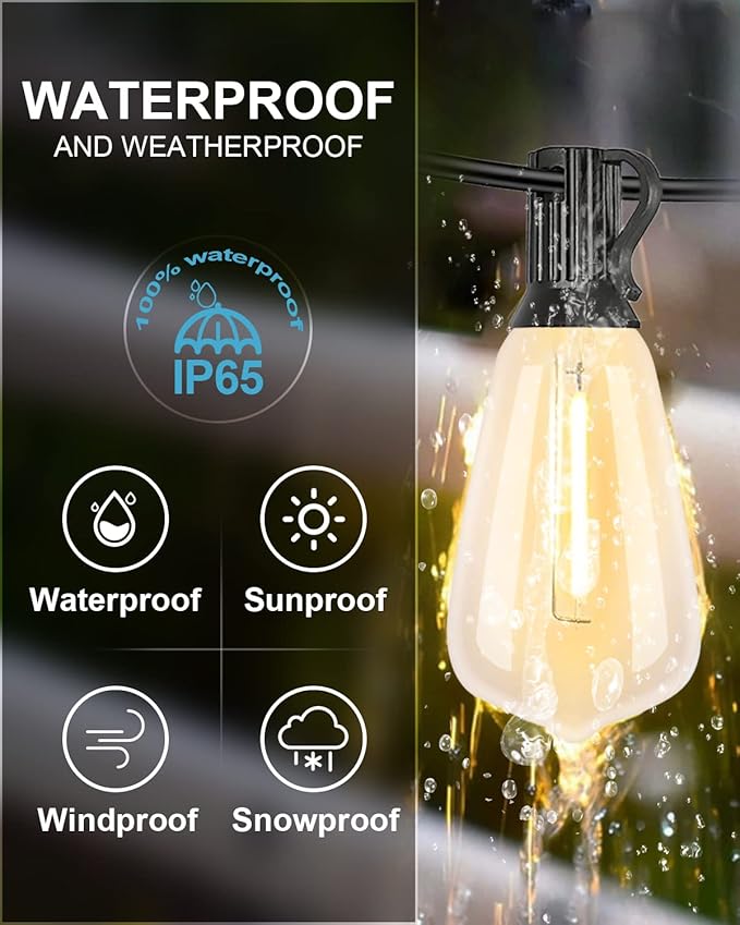 Lightdot 500FT Outdoor String Lights, LED Bistro String Lights with Shatterproof ST38 Bulbs, 2200K Dimmable, Waterproof Hanging Lights for Porch, Party, Garden, Backyard, Balcony