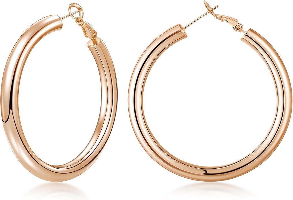 sovesi Chunky Gold Hoop Earrings for Women with 925 Sterling Silver Post, 14K Gold Plated Small Thick Gold Hoops Earrings for Women