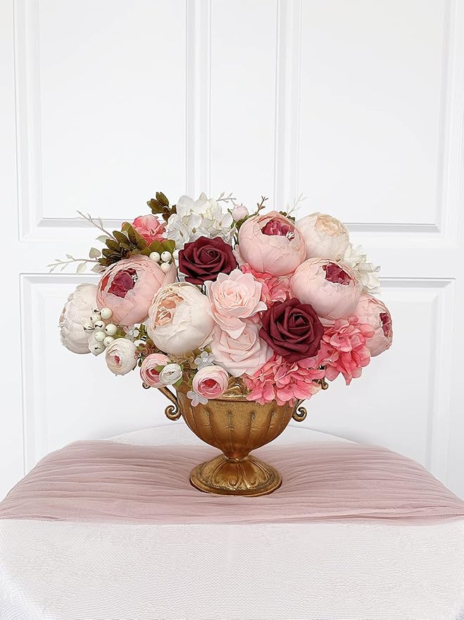 Peonies Artificial Flowers Pink Bouquet Box Set Fake Peony Bulk for DIY Bridal Baby Shower Decorations Wedding Centerpieces for Table Faux Silk Floral Arrangement Party Home Decor Indoor