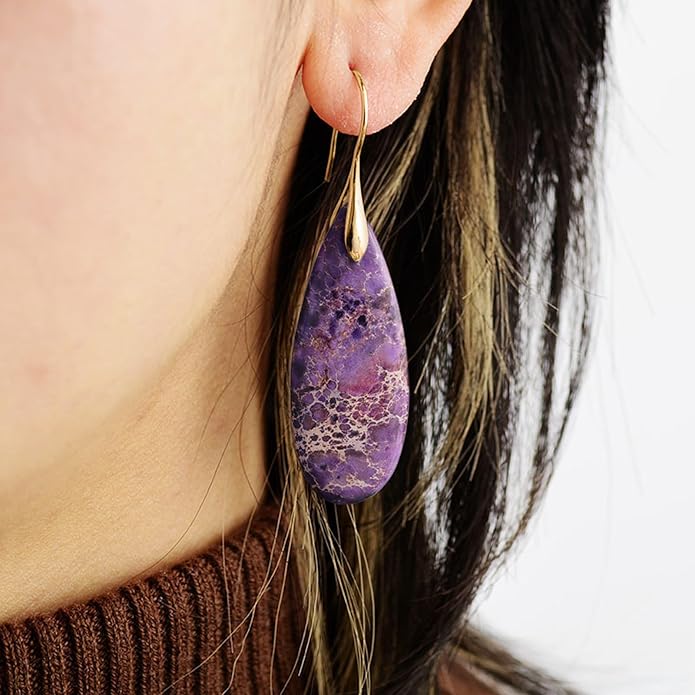 SELOVO Stone Fishhook Dangle Drop Earrings Statement Earrings for Women Stone