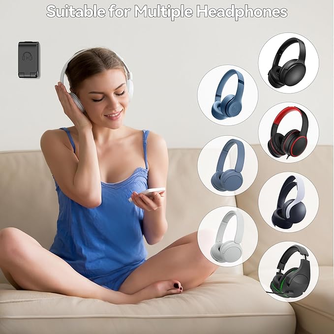 Headphone Stand, Wall Mount Headset Hanger, Gaming Headphone Holder Hook Clip, Foldable Headset Stand Desk Holder for PC Earphone Accessories, Black (1 Pack)