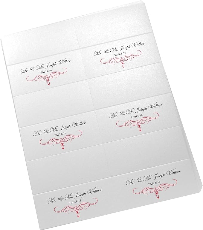 Decadent Flourish Printable Place Cards, Ruby Red (Choose Color), Set of 60 (10 Sheets), Laser & Inkjet Printers - Wedding, Party, Dinner, and Special Events - Made in the USA